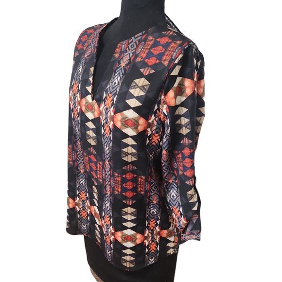 Aztec Print TeenPlo Made in USA Top 3/4 Sleeves Small - Picture 6 of 11